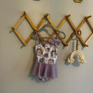 Floral Purple Swimsuit with Bow